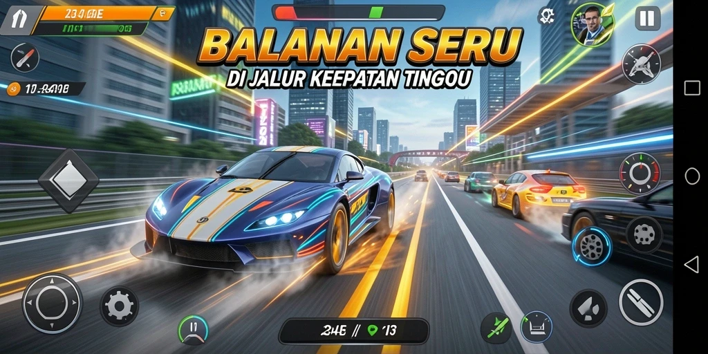 Tampilan gameplay balap yang mendebarkan di 234E.