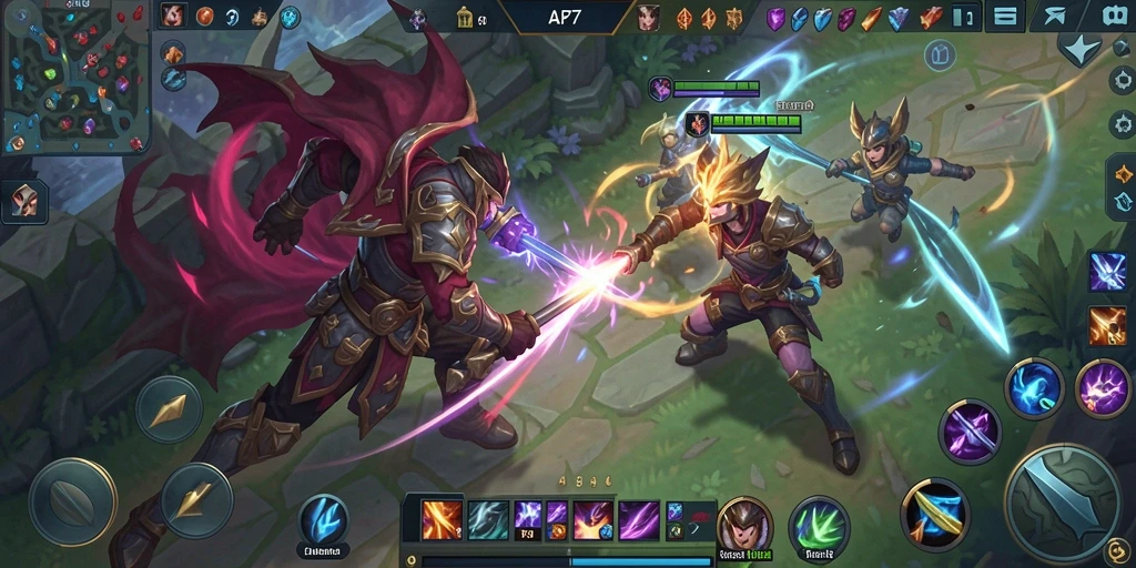 Screenshot gameplay API77 menunjukkan pertempuran seru antara karakter-karakter heroik.