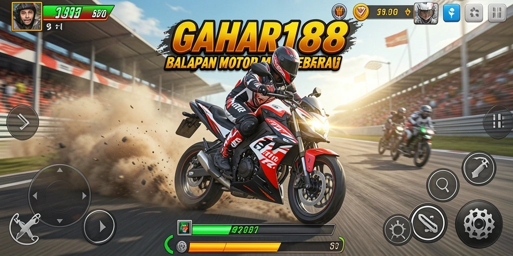 Tangkapan layar GAHAR188 menampilkan adu balap motor yang intens.