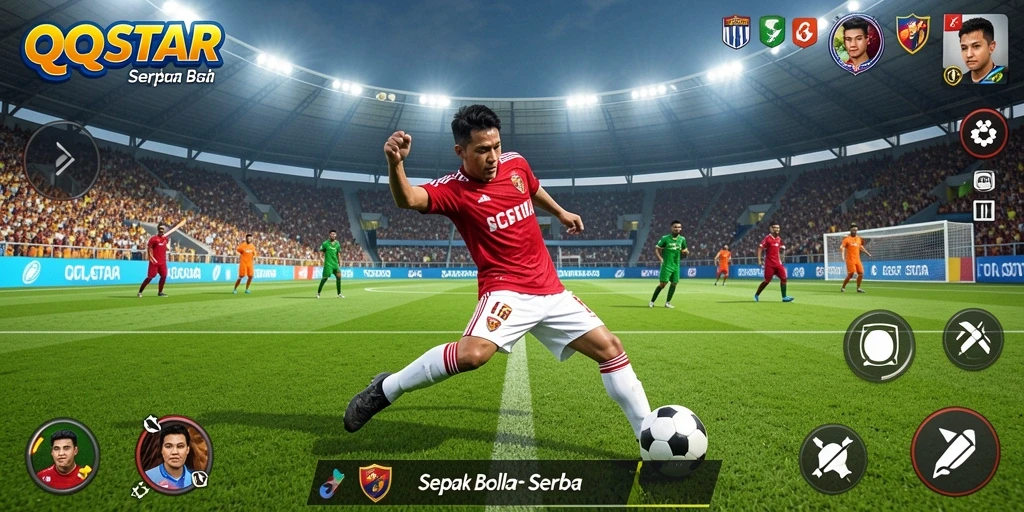 Screenshot gameplay yang menunjukkan aksi seru dalam sepak bola.