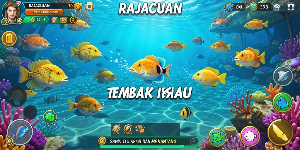 Screenshot gameplay RAJACUAN menampilkan aksi menembak ikan yang mendebarkan.