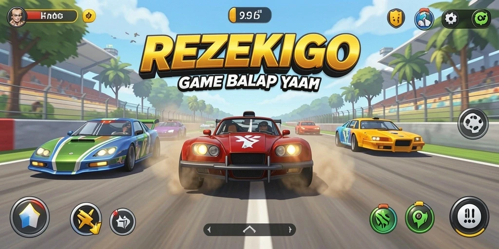 Screenshot gameplay menunjukkan aksi balap yang mendebarkan.